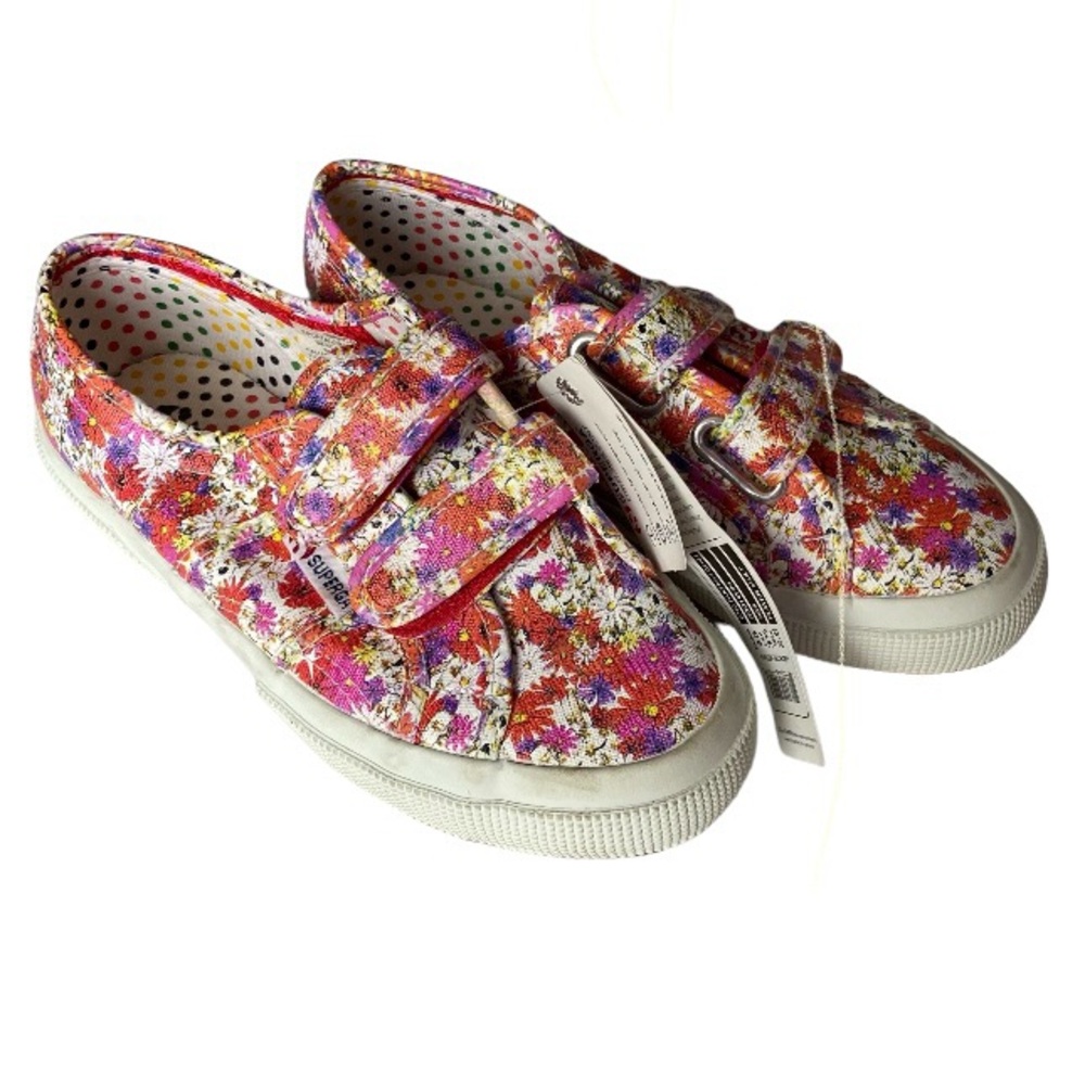 NEW Superga Prairie pink floral sneakers hook and loop closure kids 3.5